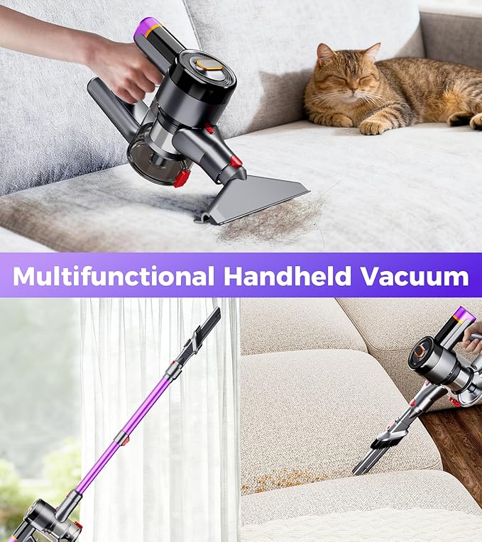 Cordless Vacuum Cleaner 550W/45Kpa/60Mins Stick Vacuum Anti-Tangle Vacuum Cleaners for Home with Self-Standing LDE Display 8-in-1 Wireless Vacuum for Carpet Pet Hair Hardfloor