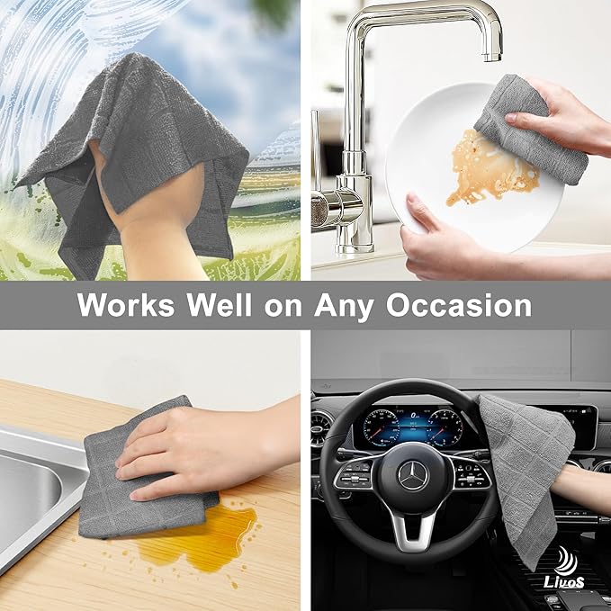 LIVOS Microfiber Cleaning Cloth Roll - 80 Pack Reusable Paper Towels Microfiber Towels for Cars Super Absorbent Lint Free Cleaning Rags for House Kitchen Window-Check Grey 11.5x11.5