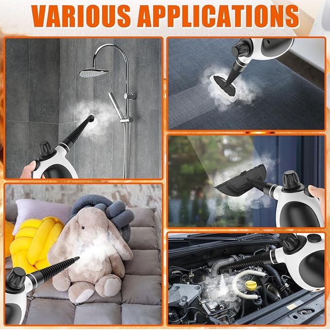 Handheld Steam Cleaner for Home - Pressurized Handheld Steamer for Cleaning with High Pressure Chemical-Free Multi-Purpose Portable Deep Steam Cleaner for Cleaning Windows Couch(White)