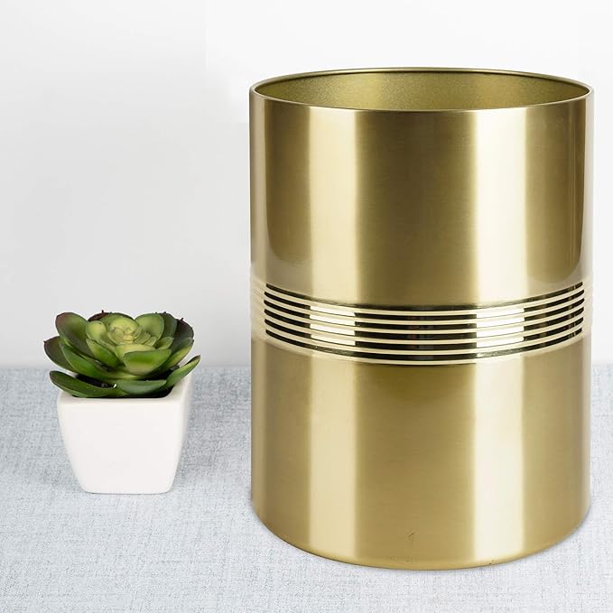 nu steel Jewel Decorative Stainless Steel Small Trash Can Wastebasket Garbage Container Bin for Bathrooms Powder Rooms Kitchens Home Offices - Gold Finish