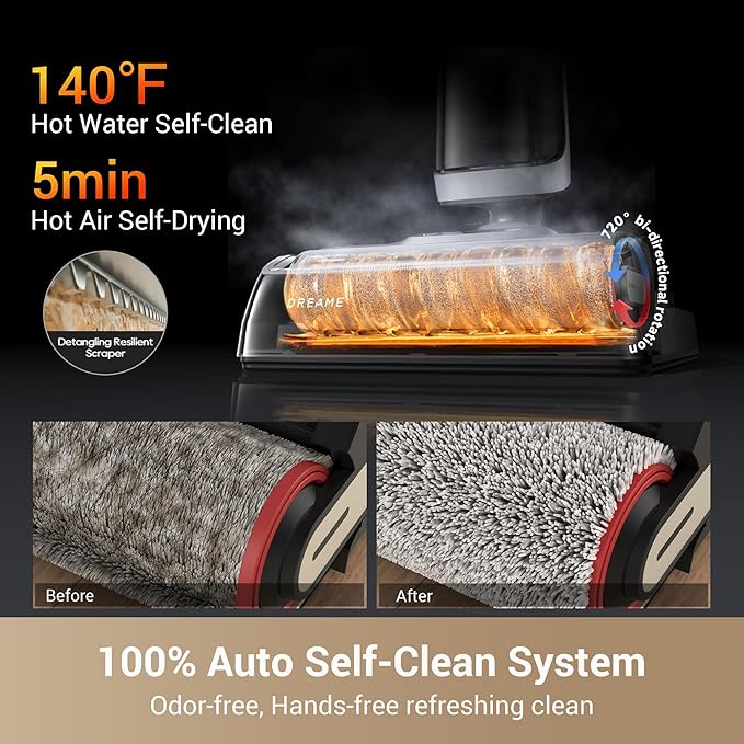 dreame H14 Cordless Vacuum Mop 180° Lie-Flat Wet Dry Vacuum cleaner 140°F Brush Washing Fast Hot Air Drying in 5Mins Smart Hard Floor Cleaner Machine with Powerful Suction Great for Sticky Messes