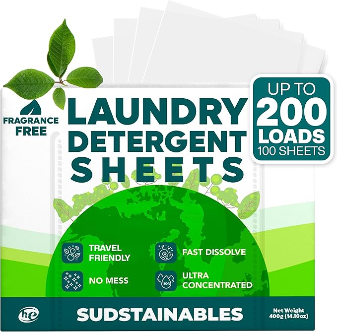Sudstainables Laundry Detergent Sheets 200 Loads – Dissolvable Laundry Sheet for Washing Machines Compact Alternative to Liquid &amp Powder Detergent Travel-Friendly Soap | Fragrance Free