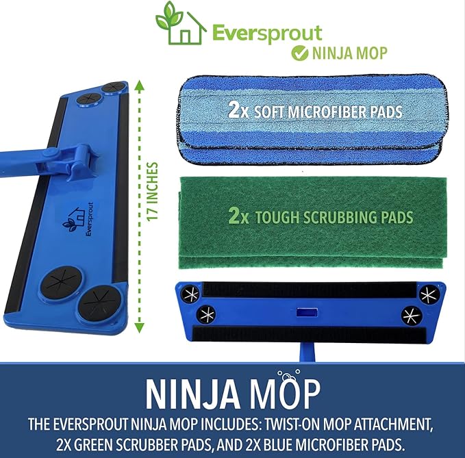 EVERSPROUT Never-Streak Ninja Floor Cleaning Mop Head 4 Reusable Washable Replacement Mop Pads Cleaning Pad Attachment Only No Pole 360 Full Rotation Microfiber Mop Pad Replacement Pads for Mops
