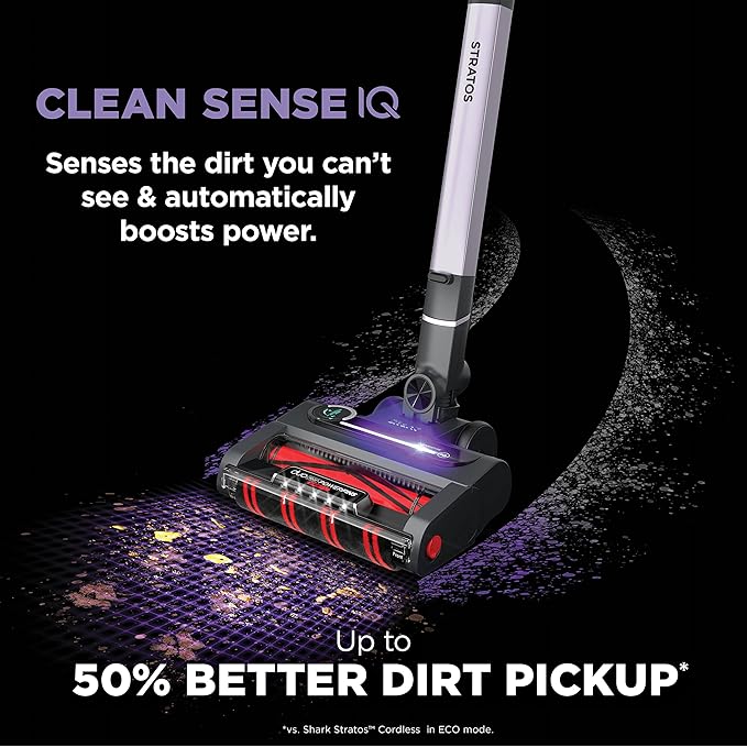 Shark Stratos Cordless Vacuum with Clean Sense IQ and Odor Neutralizer MultiFlex Wand Includes Crevice Tool &amp Anti-Allergen Brush Up To 60 Minute Runtime Ash Purple IZ862H