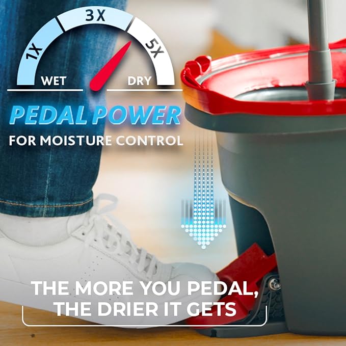 O-Cedar Easywring Microfiber Spin Mop &amp Bucket Floor Cleaning System with 1 Extra RefillRed / Gray