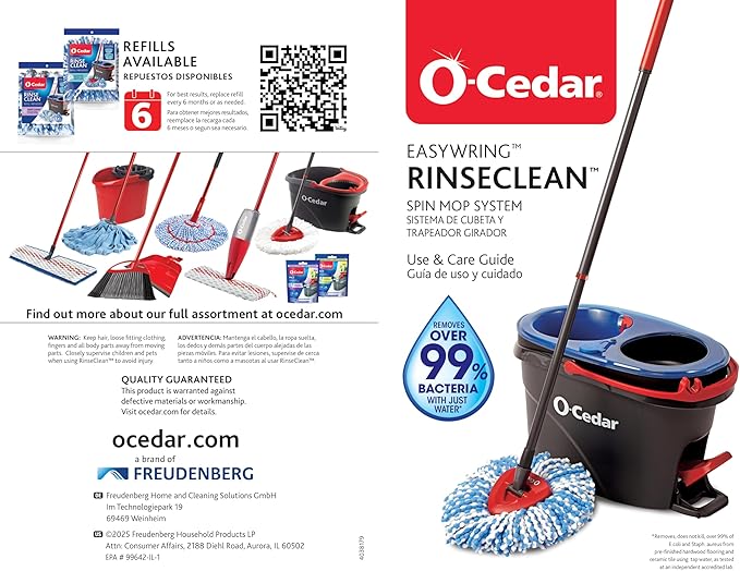 O-Cedar RinseClean Spin Mop &amp Bucket System | Clean with Water | Removes 99% of Bacteria