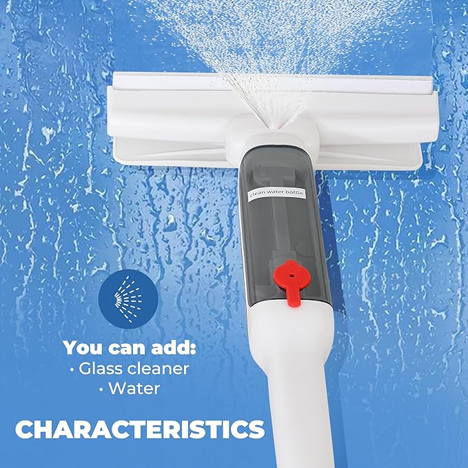 Window Cleaner with Front and Rear Cleaners + Expandable Sprayer - Window Vacuum Squeegee - Complete Kit for Glass Windows and Mirrors Quick Drying- Window Cleaner Tool - Car Window Cleaner Spray