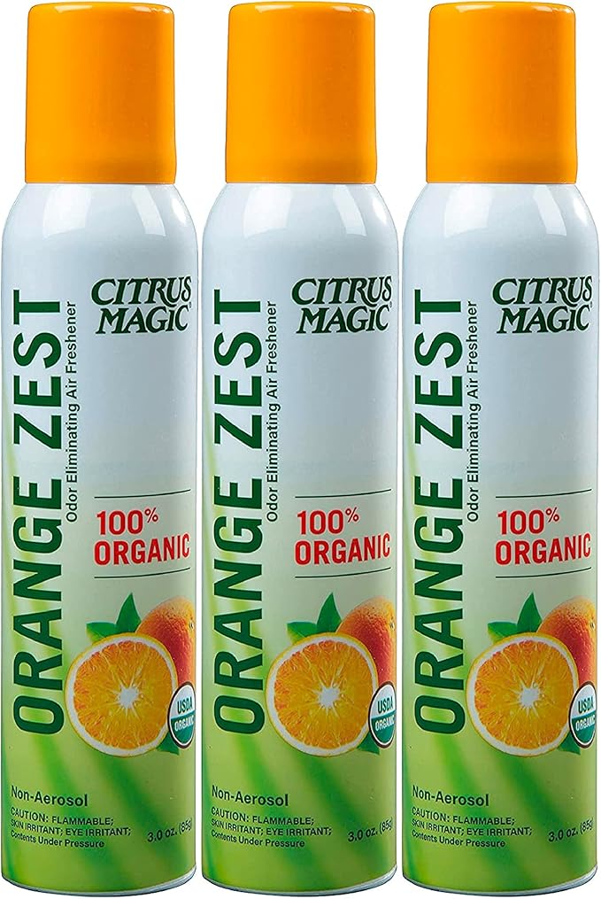 Citrus Magic Organic Natural Odor Eliminating Air Freshener Spray Orange Zest 3-Ounce Pack of 3