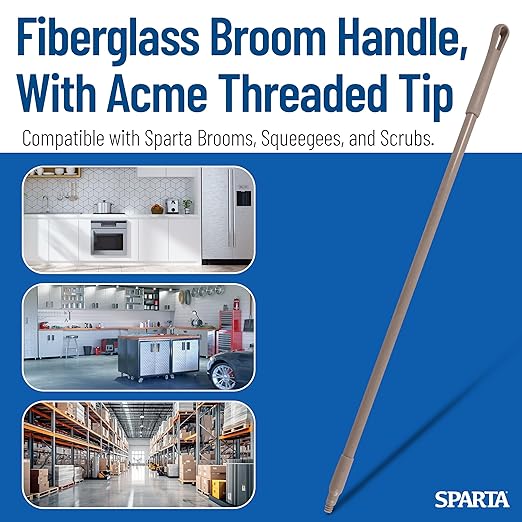 SPARTA 41225EC01 Fiberglass Broom Handle Mop Handle Replacement Handle With Acme Threaded Tip For Commercial Cleaning 48 Inches Brown (Pack of 12)