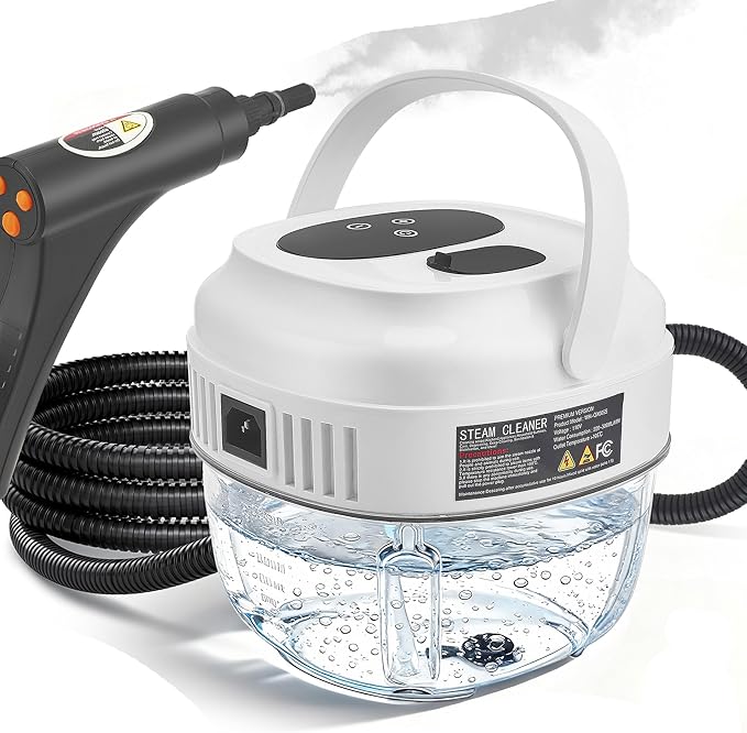 ALILYY Handheld Steam Cleaner for HomeSteamer for Cleaning50.7oz Water TankPortable Steam Cleaner with 19 Accessories for Home CleaningGreaseFloorCouchWindowCar SeatTileGroutWhite