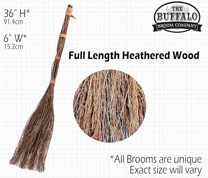 Apple Splendor Scented Broom – 36 Inch Rustic Heather Broom with Rope Loop for Easy Hanging – Farmhouse Kitchen Accent Witchy Halloween Décor Cozy Holiday Home Decoration &amp Door Protection