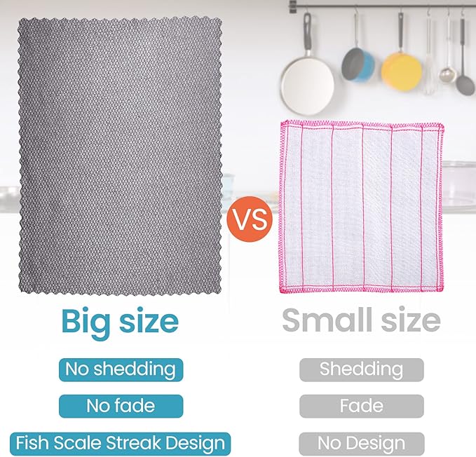 40 Pack Cleaning Cloth Reusable Kitchen Towels Fish Scale Microfiber Polishing Cloth for Windows Glass Mirrors No Watermark 12 x 16 Inches(Gray Blue)