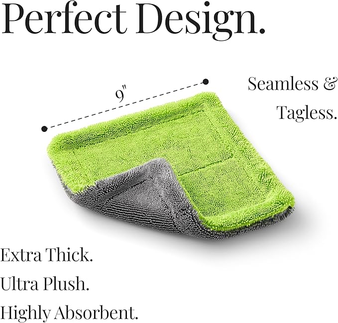 3-Pack 9”x9” Glass Flip Towel 1600 GSM Streak Free Lint Free for Car Detailing and Auto Glass Cleaning Dual-Color Gray &amp Lime Premium Microfiber Cloths