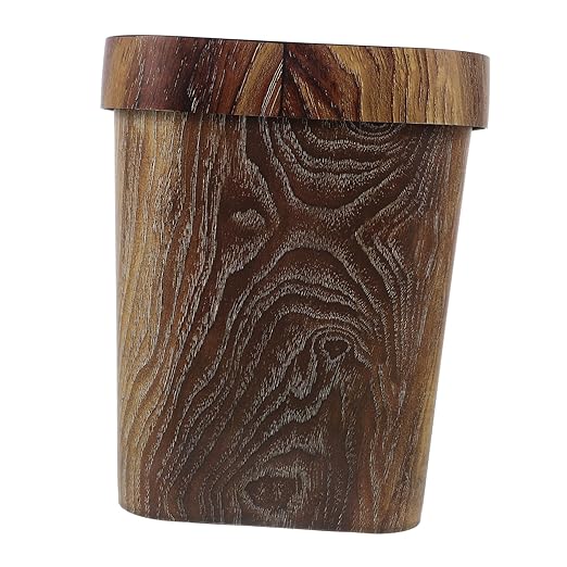 Square Plastic Wastebasket with Faux Wood Grain Finish Lidless Capacity Trash Bin for Home Office Easy to Clean Stylish Farmhouse Rubbish Can