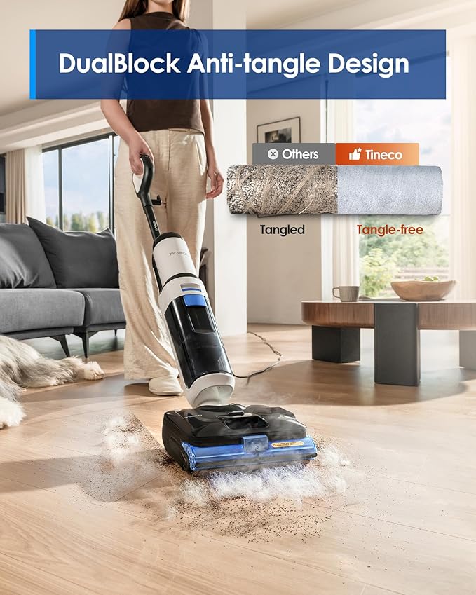 Tineco Corded 3-in-1 Wet Dry Vacuum Mop with Steam Function FLOOR ONE S6 Stretch Steam Tineco BoostSteam 320℉ High-temp Steam Cleaning 180° Lay-Flat Anti-Tangle Design One-Touch Self-Cleaning