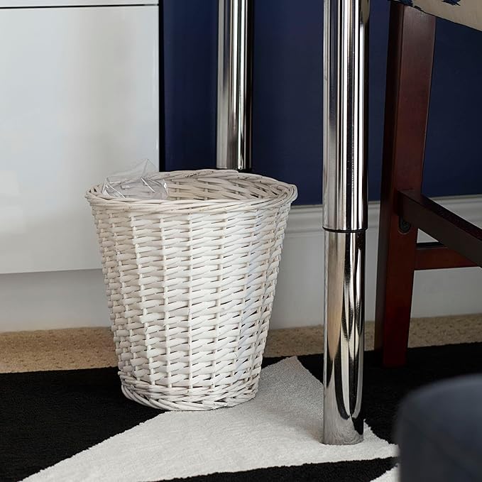 Household Essentials Wicker Waste Basket Willow Weave Painted White Includes Plastic Liner Great as a Waste Basket or Decorative Planter White