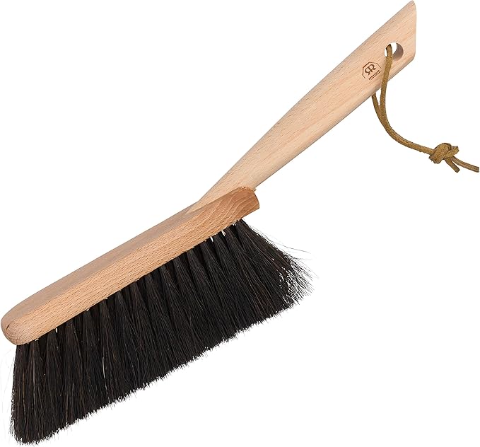 REDECKER Horsehair Fiber Hand Brush and Dust Pan Set Heavy Duty Broom and Dustpan Combo for Home and Outdoor Oiled Beechwood Handles Stainless Steel Dust Pan Made in Germany 14-1/8-Inches