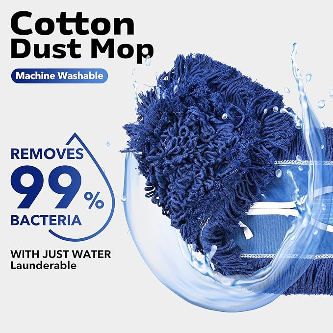 Matthew Cleaning 24'' Industrial Strength Cotton Dust Mop Refill Washable Replacement Heads for Residential &amp Commercial Use Fit Standard Dust Mop Frames Hardwood Laminate Concrete Floors 3 Pac