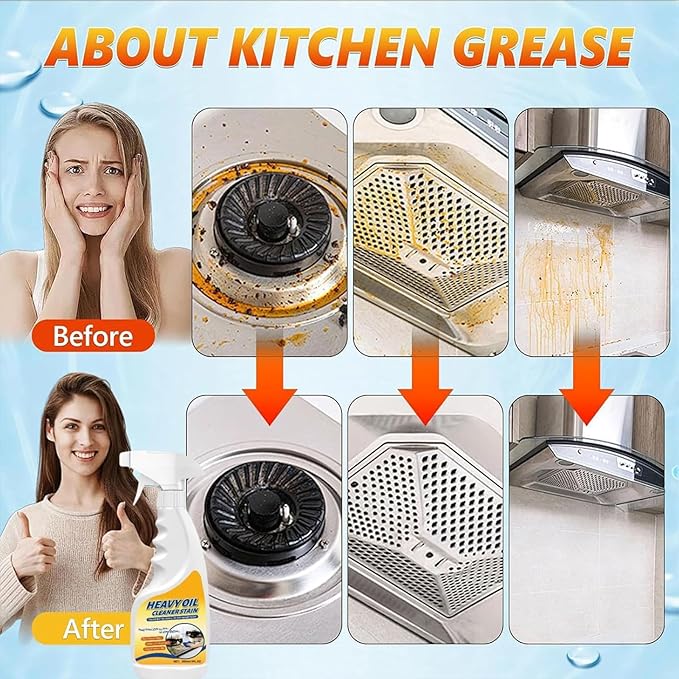 Heavy Oil Stain Cleaner KitchenHeavy Duty Kitchen Degreaser Spray Heavy Oil Cleaner Stain Oven Stove Range Hood Sink (2PC)