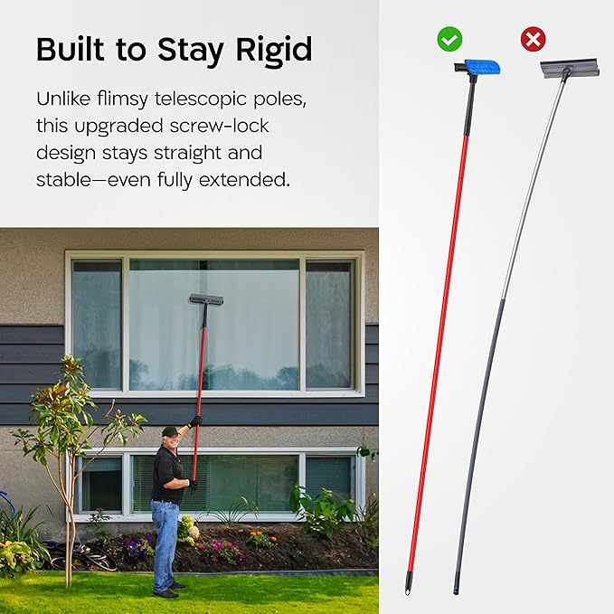 Tyroler Professional Window Squeegee for Home 12-80 Long Squeegee for Window Cleaning 2-in-1 Window Cleaning Squeegee Kit Indoor &amp Outdoor Window Cleaner Tool for High Windows &amp Glass