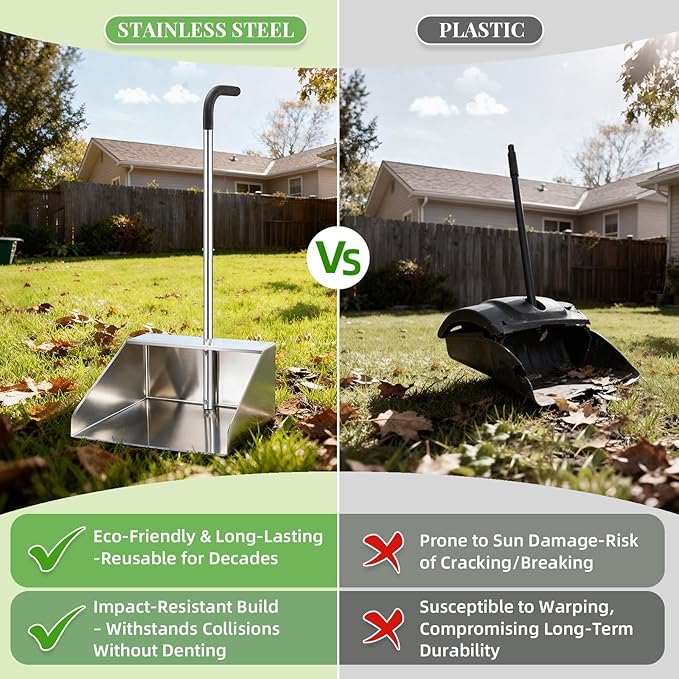 32In Extra Large Dust Pan with Long HandleHeavy Duty Metal Dust Pan for Jumbo Debris Pan-Commercial Stand up DustpanWide Mouth Outdoor Dustpan for Courtyards/Garage/Sidewalks-Professional Cleaning