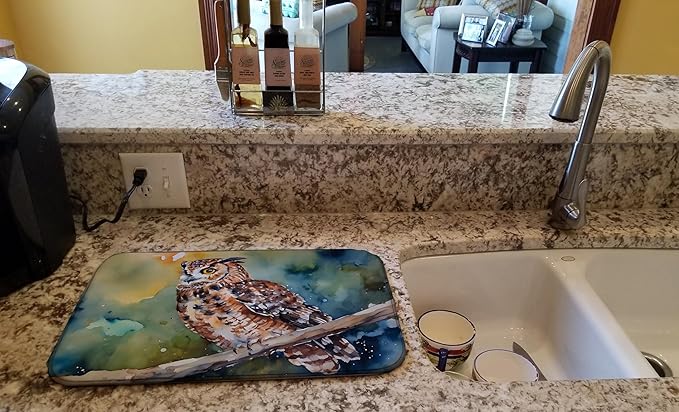 Caroline's Treasures DAC3279DDM Tawny Owl Dish Drying Mat Absorbent Dish Drying Mat Pad for Kitchen Counter Dish Drainer Mat for Countertop 14 x 21 Multicolor