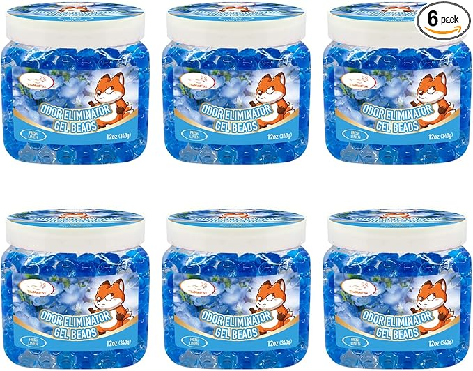 Odor Eliminator Gel Beads 12 oz 6 Pack Air Freshener Beads for Home &amp Car Pet Neutralizes Odors for Bathroom Closet Pet Area &amp RVs Long-Lasting Natural Fresh Linen