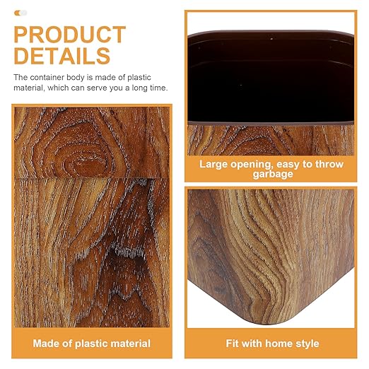 DOITOOL Garbage Storage Bucket Trash Can Wastebasket Garbage Container Bin Wood Grain Trash Can Toilet Paper Bucket for Bathroom Bedroom Kitchen Home Office Round Trash