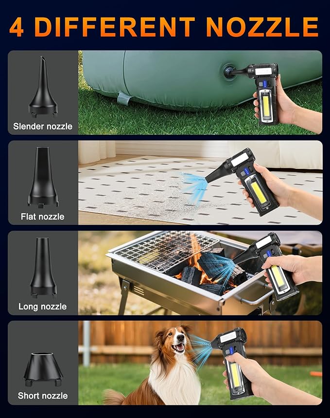 Compressed Air Duster 2 Gear Adjustable 110000RPM Electric Air Duster with LED Light 8000mAh Rechargeable Battery Powerful Dusters for Cleaning Keyboard Computer Car Outdoor Air Bed