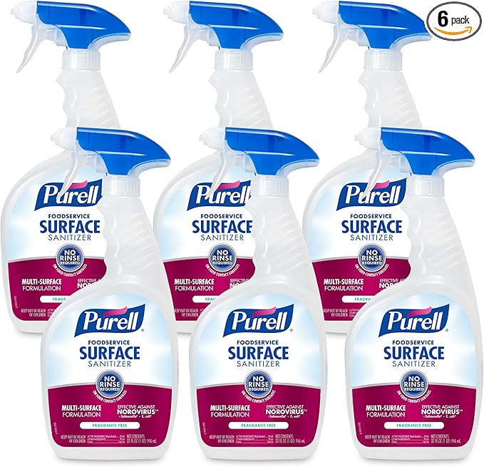 PURELL Foodservice Surface Sanitizer Spray Fragrance Free 32 fl oz Capped Bottle with Spray Trigger in Pack (Pack of 6) - 3341-06