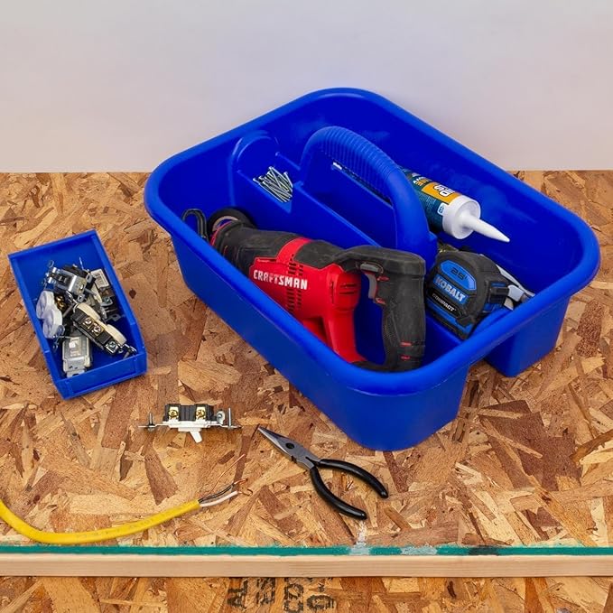 Akro-Mils 09185 Plastic Tote Tool &amp Supply Cleaning Caddy with Handle (18-3/8-Inch x 13-7/8-Inch x 9-Inch) Blue (09185BLUE)
