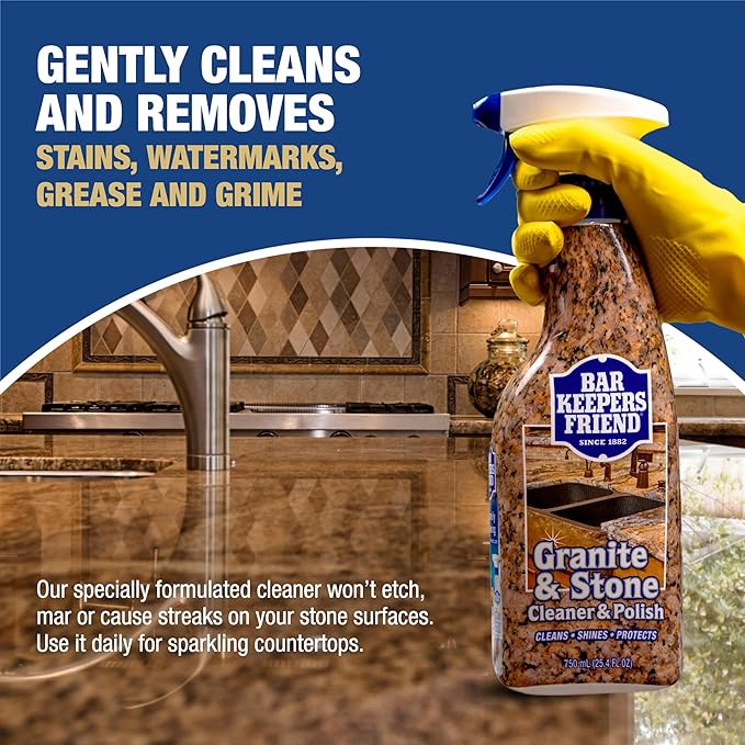 Bar Keepers Friend Granite &amp Stone Cleaner &amp Polish (25.4 oz) Granite Cleaner for Use on Natural Manufactured &amp Polished Stone Quartz Silestone Soapstone Marble - Countertop Cleaner &