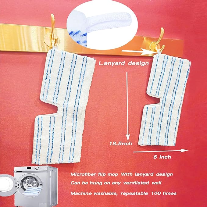 2 Pack Microfiber Mop Replacement Heads Compatible with O-Cedar Dual Action Flat Mop for Dry/Wet Use Machine Washable Reusable Flip Mop Refills All Surface Cleaning(Blue White Stripe)