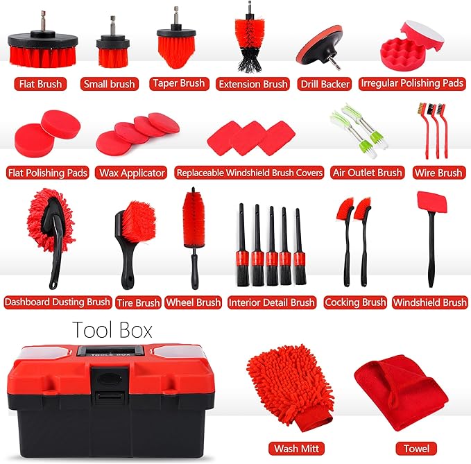 35Pcs Car Detailing Kit Car Cleaning Kit with Windshield Cleaning Tool and Tool Box Interior &amp Exterior Auto Care Supplies and Brushes (B：35PCS-R)