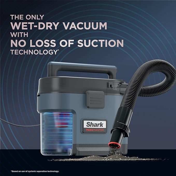 Shark VS101 MessMaster Portable Wet Dry Vacuum 1 Gallon Capacity Corded Perfect for Pets &amp Cars AnyBag Tech Self-Cleaning Ultra-Powerful Suction for Tough Wet &amp Dry Messes Blue