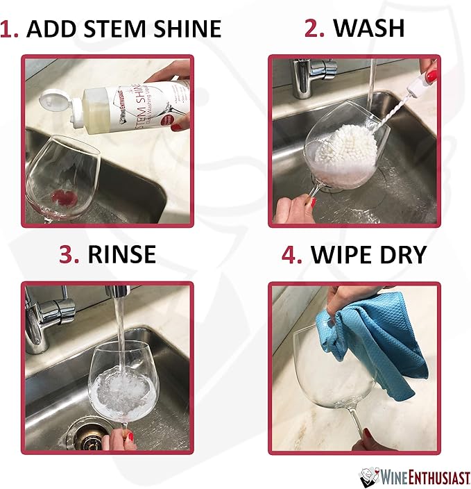 Wine Enthusiast Stem Shine - Wine Glass Liquid Cleaner to Eliminate Streaks Remove Odor Clean Contaminants &amp Grim – Hand Wash Delicate Glassware &amp Crystal (16 oz)