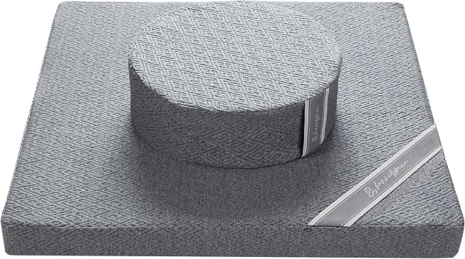 Meditation Zafu Cushion Set with Buckwheat Hulls &amp Memory Foam - Ergonomic Support for Yoga &amp Sitting - Removable Machine-Washable Luxury Velvet Cover - for Adults and Kids (Premium Grey)