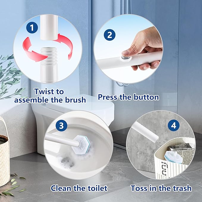 Disposable Toilet Brush with 42 Wand Refills Wall Mounted Toilet Brush and Holder Set - Effortless Disposable Toilet Bowl Cleaner Wand (Rainforest Scent)