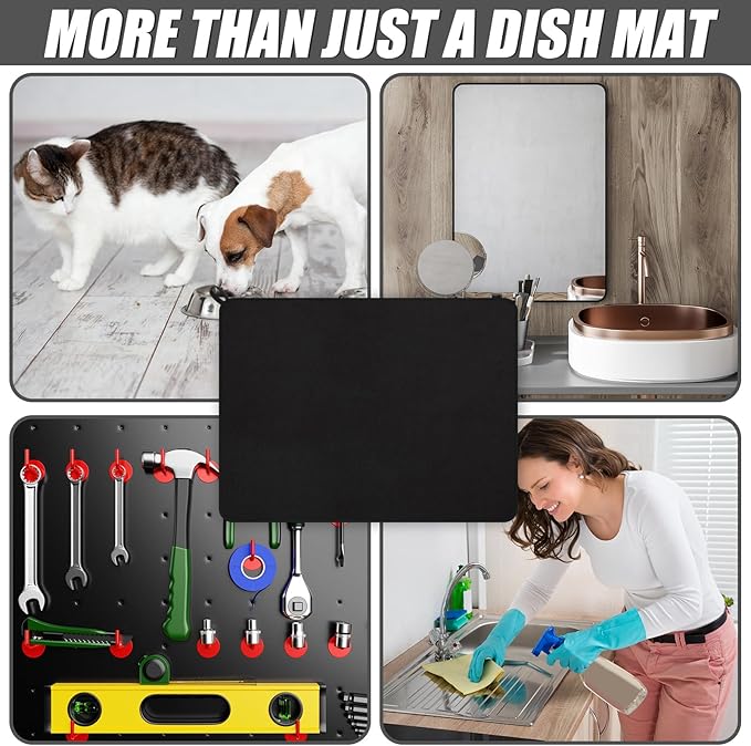 Hushee 2 Pack Extra Large Dish Drying Mat Microfiber Absorbent Dish Drying Pad Large Size Dishes Drainer Mats for Countertop Sink Refrigerator or Dryer (30 x 24 InchBlack)