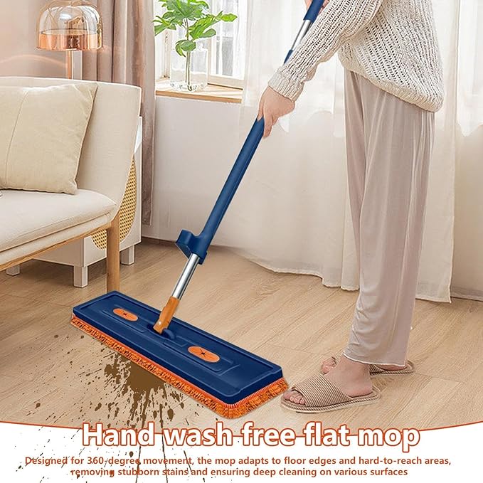 Dust Mops for Floor Cleaning - 42cm Flat Washable 360 Degree Rotating Reusable ToolHousehold Cleaning Accessories | for Dust Wood Hardwood Home Kitchen Living Room Balcony Classroom