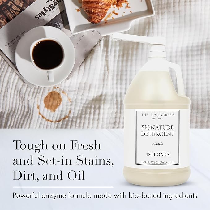 The Laundress Luxury Laundry Detergent Gallon Pump 126 Loads Scented Signature Classic Fragrance Concentrated Triple Enzyme Deep Cleaning and Targeted Stain Remover 96% USDA Biobased Product