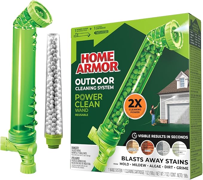 Home Armor Power Clean Wand Outdoor Cleaning System Blasts Away Stains from Mold Mildew Algae Dirt and Grime for Visible Results in Minutes No Scrubbing Required Reusable