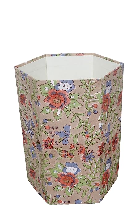 Handmade Cotton Paper Waste Basket Stylish Trash Can for Home or Office (1 Gloden RED FLOWAR)