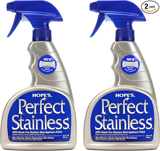 HOPE'S Perfect Stainless Steel Cleaner 22-Ounce Streak-Free Self- Polishing Formula Blocks Fingerprints Pack of 2 44 Fl Oz