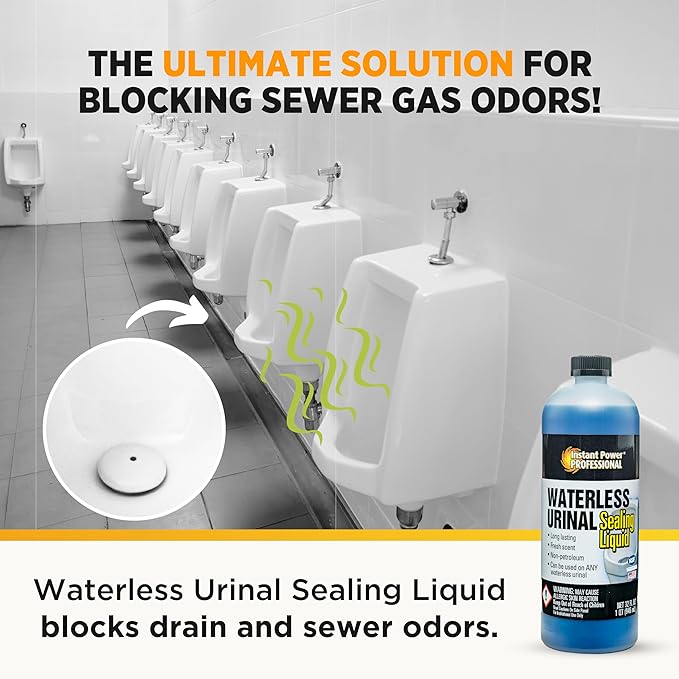 Instant Power Professional Waterless Urinal Sealing Liquid – Cleaner and Deodorizer Ready to Use Neutral pH 32 Fl Oz