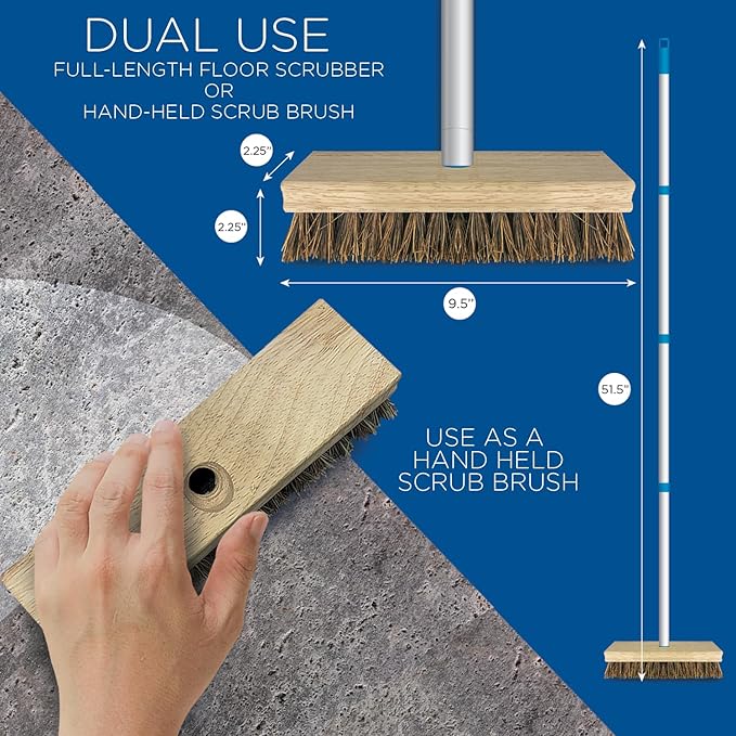 LOLA Deck Scrub Brush 9 x 3.5 Head w/Palmyra Bristles for Outdoor Cleaning Removes Dirt &amp Grime from Patios Decks Grout 1 Count
