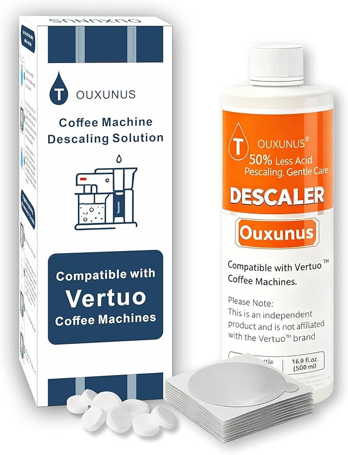 Complete Care Kit for Hard Water &amp Well Users Compatible with Nespresso Vertuo Coffee Machines 16.9 fl Oz Gentle Descaler (4 Uses) 8 Cleaning Tablets &amp 8 Capsule Foil Seals