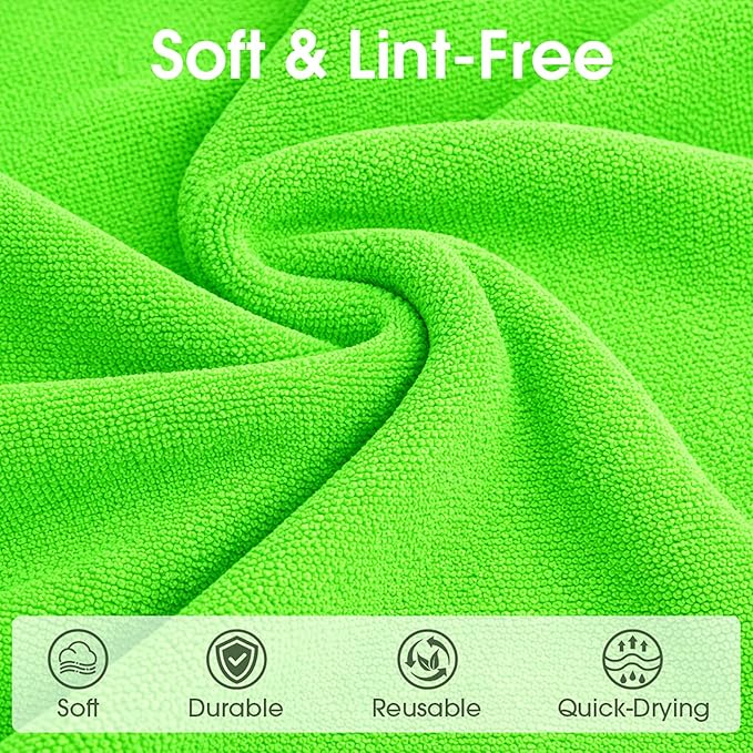 Microfiber Cleaning Cloth Roll - 100 Pack Tear Away Microfiber Paper Towels Reusable Washable Scratch-Free Kitchen Towels for Car Home Kitchen Glass Dishes (Neon Green)