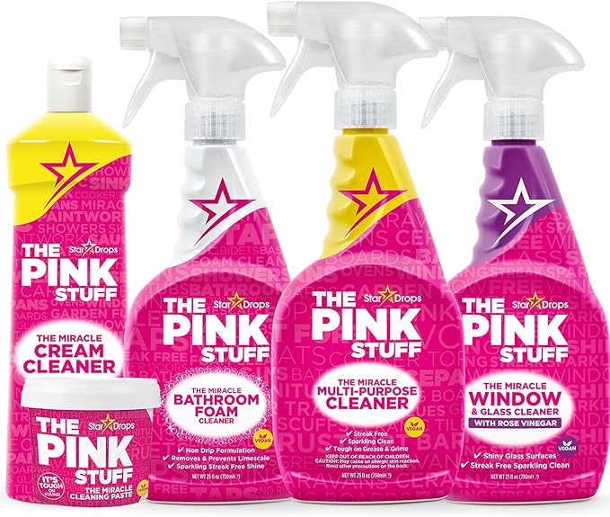 Stardrops The Pink Stuff Miracle Cleaning Bundle – Multi-Purpose Paste Spray Bathroom Foam Cleaner Window &amp Glass Cleaner and Cream Cleaner – Complete All-Purpose Home Cleaning Kit