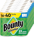 Bounty Paper Towels Quick Size White 16 Family Rolls = 40 Regular Rolls